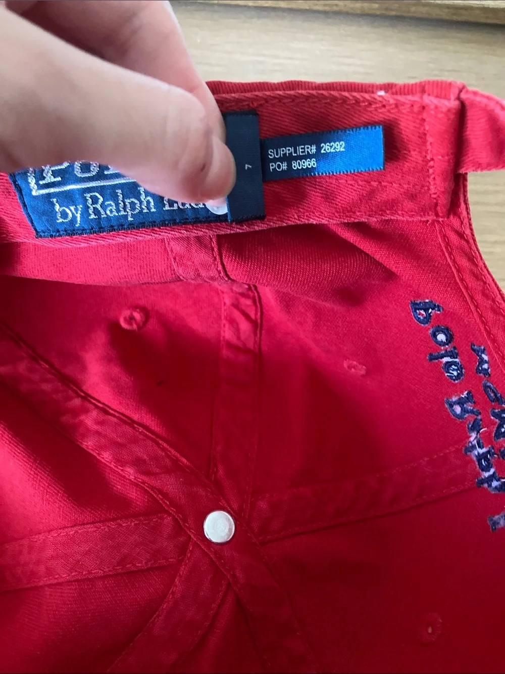 Polo Ralph Lauren Red Baseball Cap Vintage with Navy Pony and embroidery back